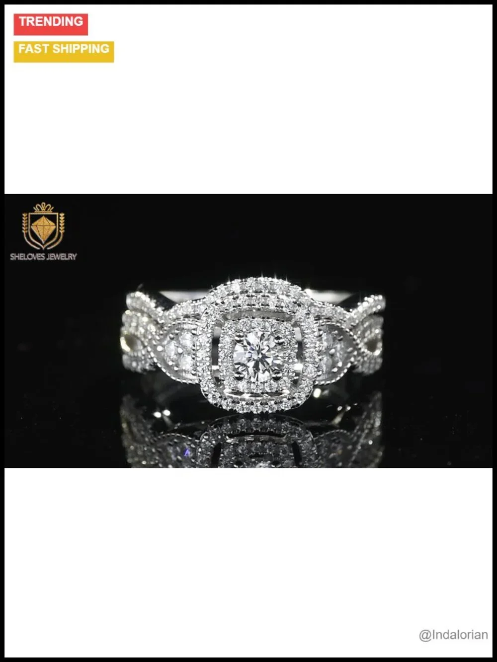 Halo Wedding Ring Set White Gold Silver Plated Cubic Zirconia Bridal Rings